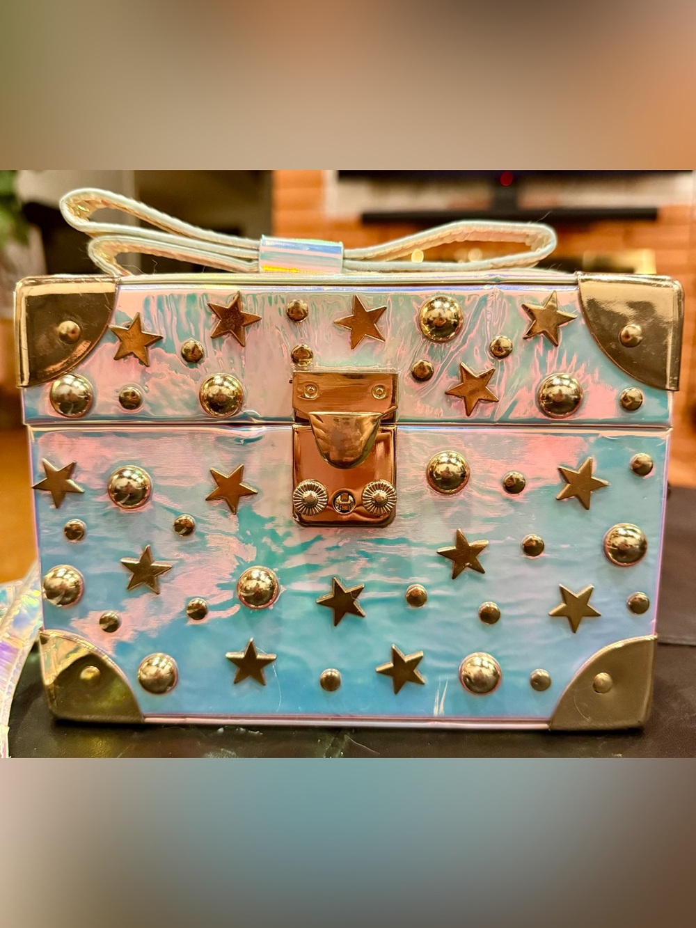 Betsey Johnson “Don’t Box Me In” Iridescent Box Cross-Body Bag